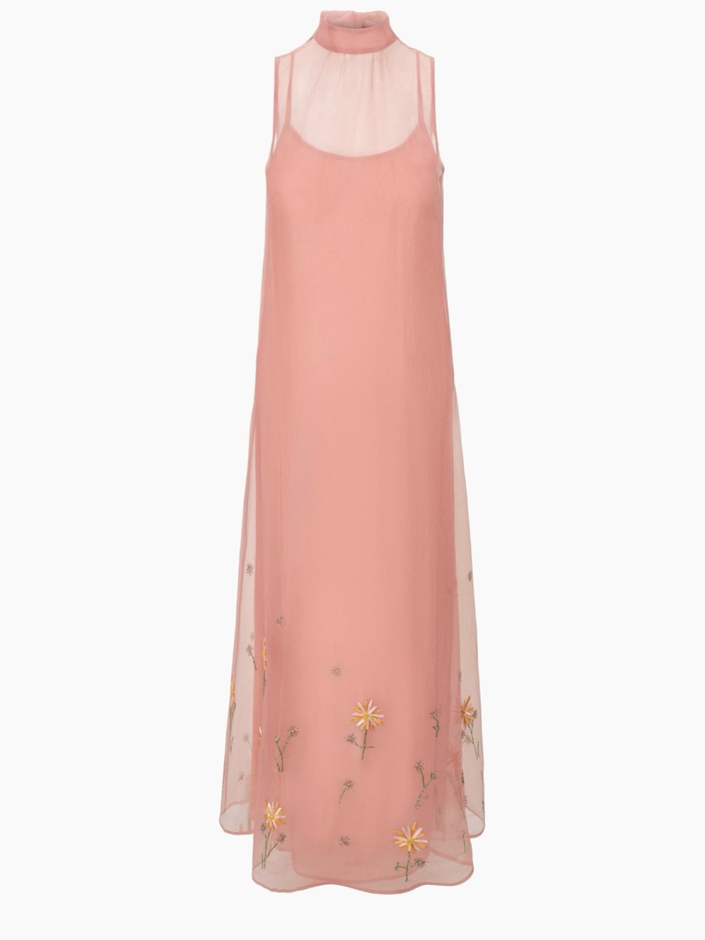 STAUD Rose Pink Sheer Maxi Dress with Yellow Floral Embroidery - Picture 2 of 5